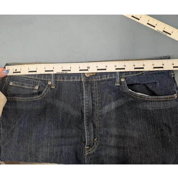 Levi's 505 Regular Fit Men 40x30 Dark Wash Indigo Stretch Straight Leg Jeans - Picture 10 of 14